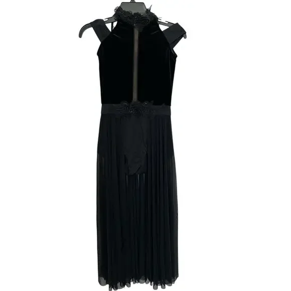 WEISSMAN Dance Costume black velvet maxi applique dress WASTE OF TIME 10984 SA - Picture 3 of 15